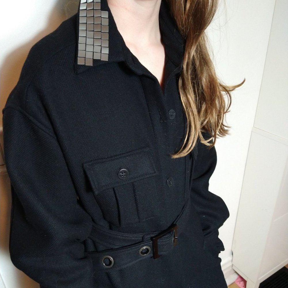 Black Pinko wool coat mix of military and blazer made in Italy worn only once